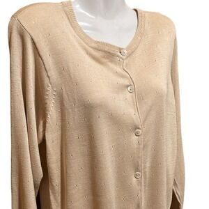Orvis cardigan Size Small 100% silk beige button front contrasting neck cuffs